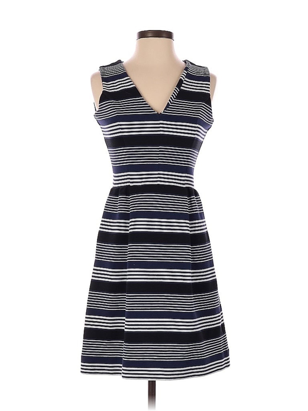 Madewell Navy and White Striped V-Neck Midi Dress